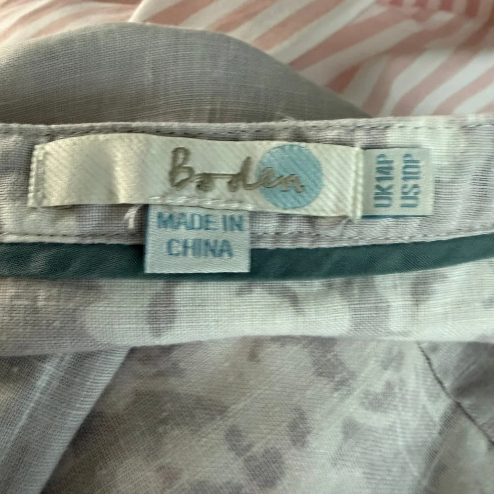 Boden Crochet Trim Tunic Blouse 100% Linen V-Neck Boho Coastal Cottage Size 10P